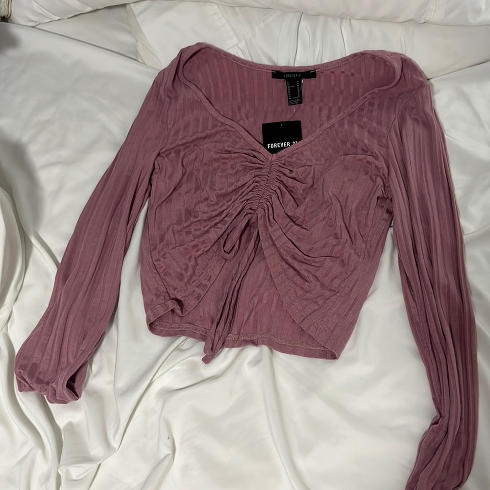 Forever 21 Long Sleeve Cropped Top Adjustable New With Tags Medium Mauve Pink